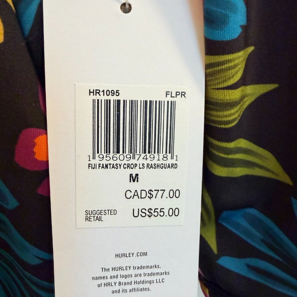 Hurley Floral Cropped Rash Guard UPF 50+ Size M NWT - Picture 6 of 11